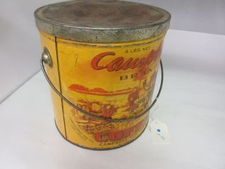 VINTAGE CAMPBELL BRAND COFFEE TIN CAN ADVERTISING 4 LB SIZE M - 32 4