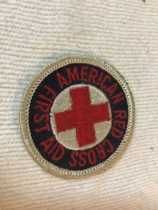 Wwii American Red Cross First Aid Patch On Black Twill Gauze Back Wartime Orig.