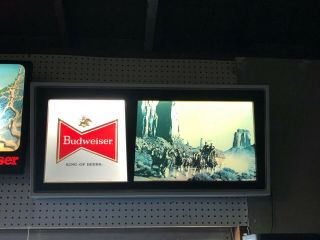 VINTAGE BUDWEISER CLYDESDALE HORSES WAGON BEER LIGHTED SIGN Bar Tavern Large 2