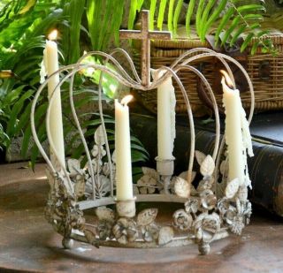 Crown Vintage Shabby Candle Holder Chic Farmhouse Table Decor