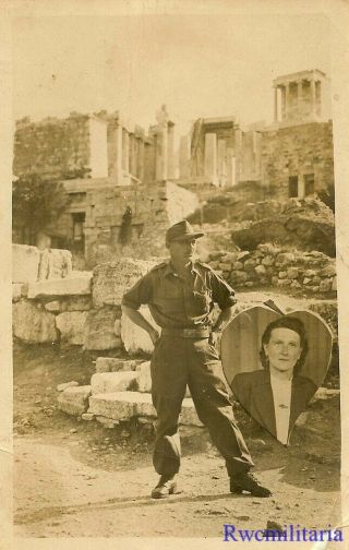 Port.  Photo: Touriste Studio Pic Wehrmacht Soldier By Akropolis,  Greece 1943