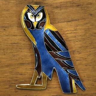 Vintage Sterling Silver Enamel Cloisonne Owl Pin Brooch Really 1 3/4 " Bird