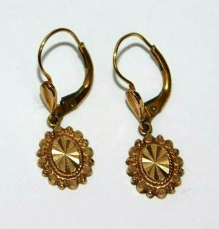 Antique,  Victorian,  9ct Yellow Gold Lever Back Drop Earrings Vtg Jewellery