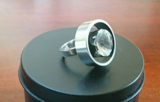 Hans Hansen Denmark Vintage Modernist Sterling Silver And Rock Crystal Huge Ring