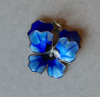 David Andersen Norway Sterling Silver Blue Guilloche Enamel Pansy Pendant Rare