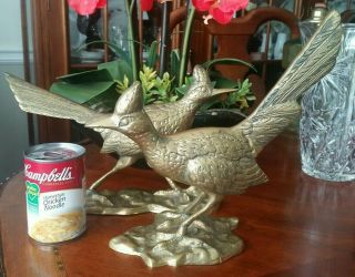 Large Brass Bird Sculptures Roadrunner Hollywood Regency Vintage Pair