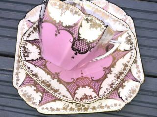 VERY RARE PINK GILDED SHELLEY QUEEN ANNE TEA CUP TRIO 1920s (1) 11