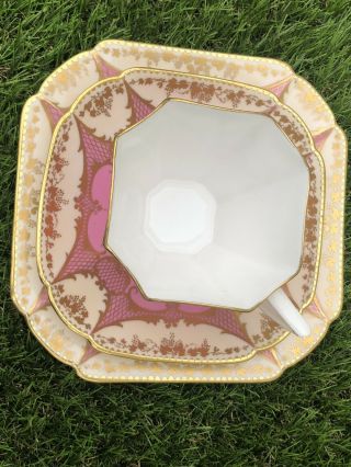 VERY RARE PINK GILDED SHELLEY QUEEN ANNE TEA CUP TRIO 1920s (1) 7