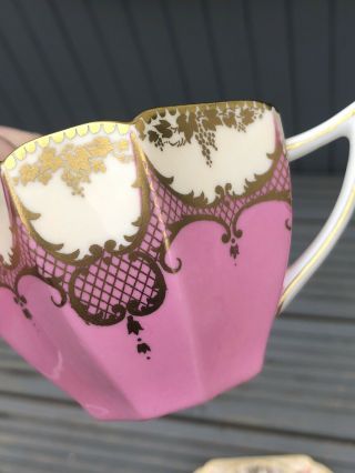 VERY RARE PINK GILDED SHELLEY QUEEN ANNE TEA CUP TRIO 1920s (1) 8