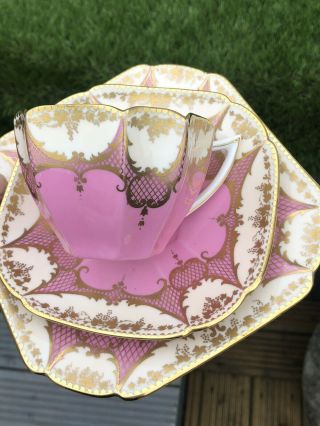 VERY RARE PINK GILDED SHELLEY QUEEN ANNE TEA CUP TRIO 1920s (1) 9