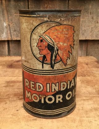 Rustic Vintage Red Indian Auto Motor Oil 1 Qt Tin Can Gas Service Station Sign