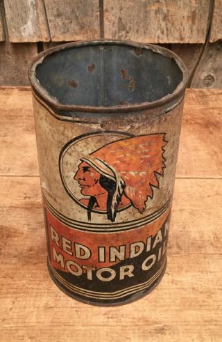 Rustic Vintage RED INDIAN Auto Motor Oil 1 Qt Tin Can Gas Service Station Sign 2