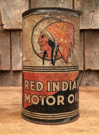 Rustic Vintage RED INDIAN Auto Motor Oil 1 Qt Tin Can Gas Service Station Sign 3