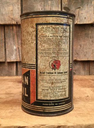 Rustic Vintage RED INDIAN Auto Motor Oil 1 Qt Tin Can Gas Service Station Sign 6