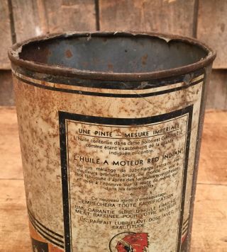 Rustic Vintage RED INDIAN Auto Motor Oil 1 Qt Tin Can Gas Service Station Sign 7
