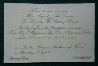 Antique Royal Invitation To Meet Queen Victoria & Shah Of Persia Iran Qajar 1873