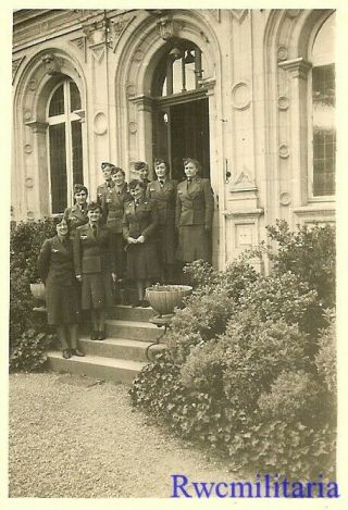 RARE: Female Wehrmacht Helferin Blitzmädel Girls by Building; France 1941 2