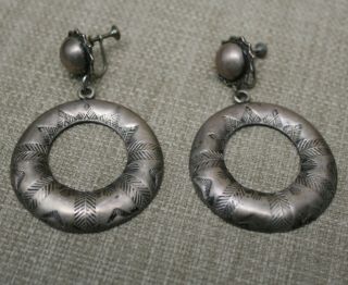 Vintage Native American Navajo Sterling Silver Earrings 2 1/2” Long
