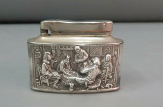 Vintage Mylflam Diplomat Table Lighter Silver Plated Dutch Scene West Germany