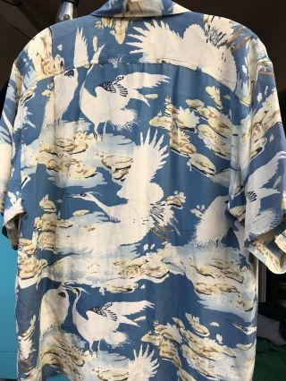 Size M Avanti Crane Bird Print 100 Silk Hawaiian Shirt Blue Vintage Style 3