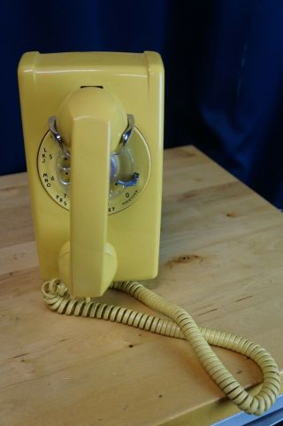 Yellow Western Electric Bell System 554 Rotary Wall Telephone -.  Vintage