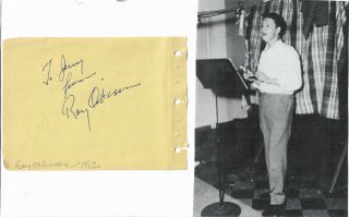 Roy Orbison - Vintage Hand Signed/inscribed Album Page With Image.