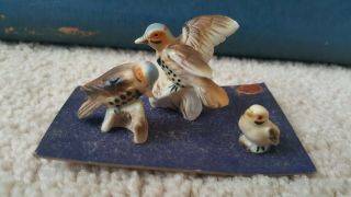 Vintage Miniature Spotted Bird Family 3 Figurines,  Feed Bone China Japan Napco
