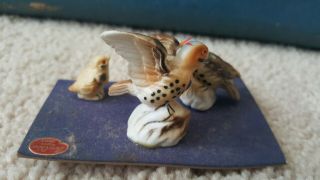 Vintage Miniature spotted Bird family 3 Figurines,  feed Bone China Japan Napco 2