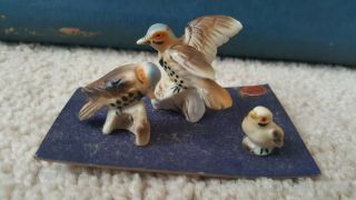 Vintage Miniature spotted Bird family 3 Figurines,  feed Bone China Japan Napco 5