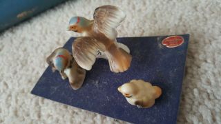 Vintage Miniature spotted Bird family 3 Figurines,  feed Bone China Japan Napco 6