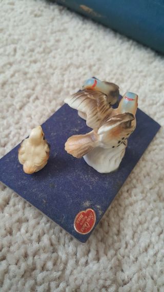 Vintage Miniature spotted Bird family 3 Figurines,  feed Bone China Japan Napco 7