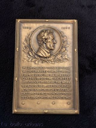 Antique/ Vintage Abraham Lincoln Commemorative Bronze Plaque.  Quality Cast.