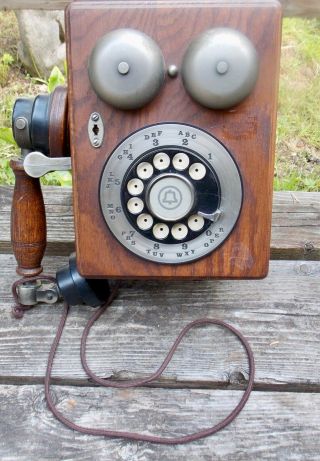 Vintage Wooden Wall Phone Rotary Dial - Western Electric Bell Telephone