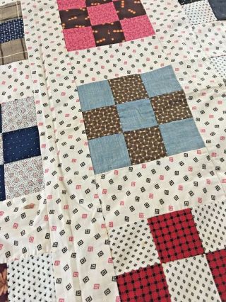 ANTIQUE VINTAGE HANDMADE NINE PATCH QUILT TOP CIRCA 1860 - 80s 4