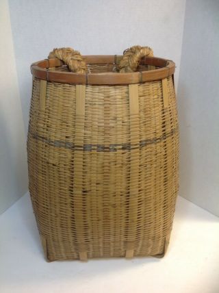 Vintage Japanese Woven Bamboo Backpack Basket