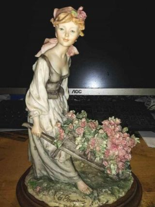 Vintage Giuseppe Armani Capodimonte Porcelain figurine,  Girl with flower wheelba 2