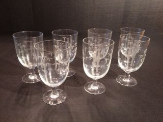 Vintage Glass Noritake Sasaki Bamboo Etched Footed Water Glasses (12)