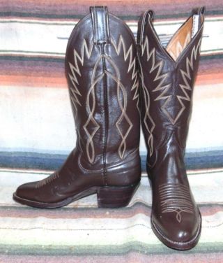 Vintage Sanders Dark Brown Leather Cowboy Boots Mens 6 D / Womens 7.  5 B
