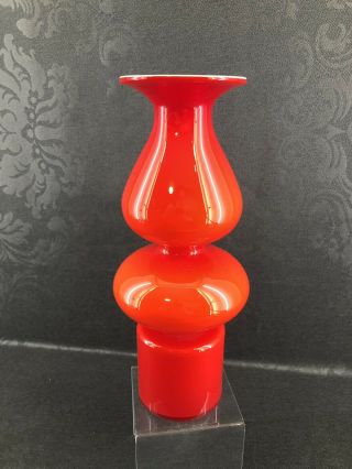 Vintage Empoli 12” Red Cased Glass Vase Modernist Mid Century Italian 2