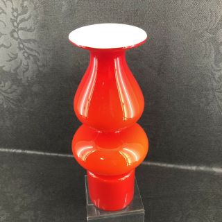 Vintage Empoli 12” Red Cased Glass Vase Modernist Mid Century Italian 3
