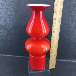 Vintage Empoli 12” Red Cased Glass Vase Modernist Mid Century Italian 6
