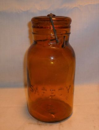 Vtg Antique Brown Amber Fruit Jar - Safety