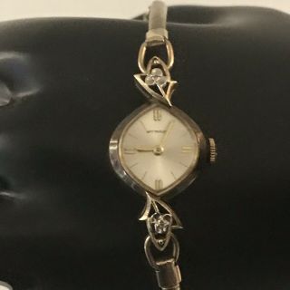 Vintage 14k Gold Wittnauer Wrist Watch W/diamonds Repair Parts Scrap Non
