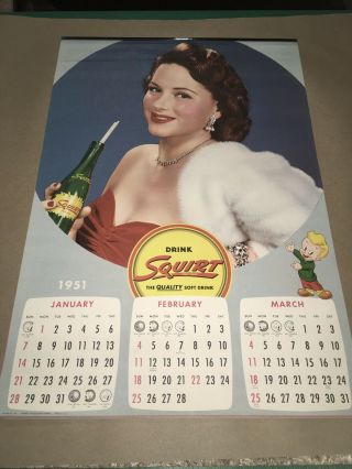 Vintage Old Stock Complete 1951 Squirt Soda Calendar See Model Photos