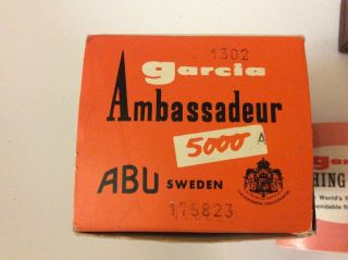 Vintage ABU Ambassadeur 5000 Reel - 4 Screw - w/Leather Case,  Box and Manuals 6