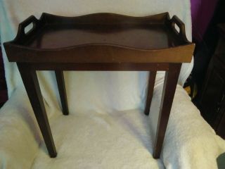 Vintage Tea Service Butler Stand Table Removable Tray Solid Wood