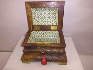 Vintage Reuge Swiss Music Box In Burlwood Distressed Rustic Case Made In Italy