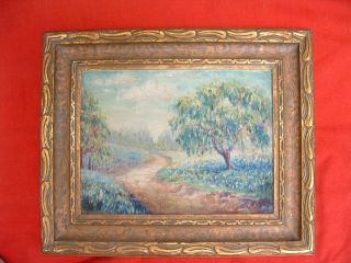 Vintage Texas Bluebonnet Painting - Impressionist Style Great Frame Laura Neer