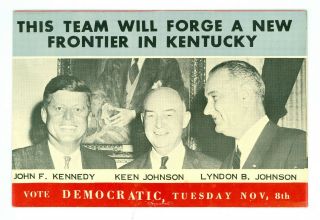 1960 Vintage President John Kennedy Johnson Kentucky Political Campaign Postcard