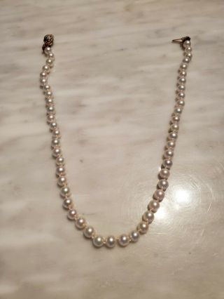 Vintage Pearl Necklace With Gold Clasp And Diamond Inlay On Clasp